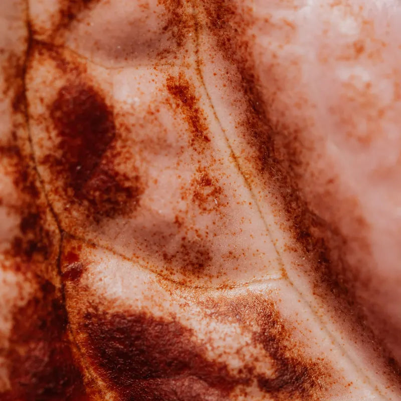 Extreme close-up texture resembling aged skin with dark pigmentation and uneven tone, representing visible signs of skin aging.